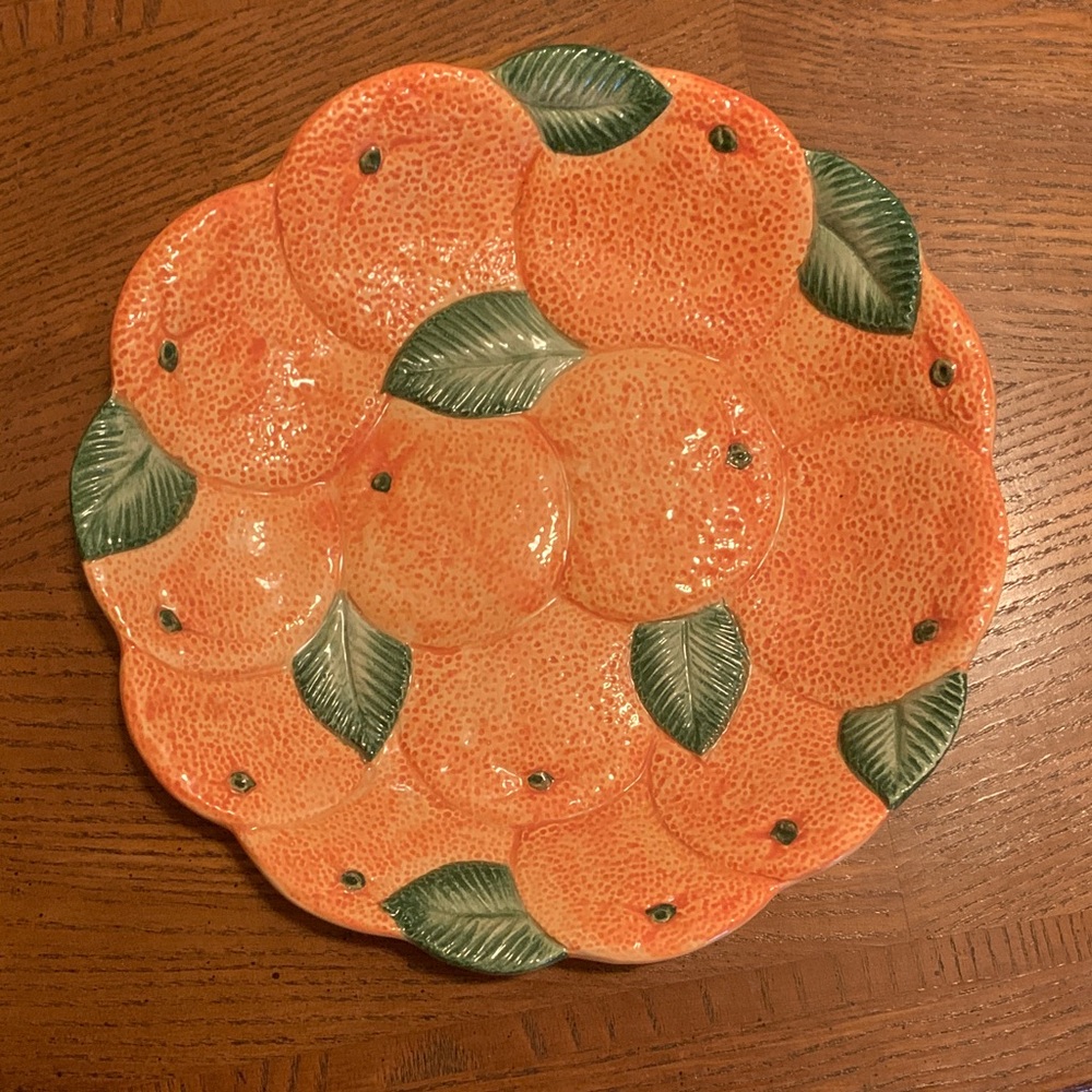 Vintage Ceramic Fitz and Floyd Plate with Embossed Oranges From the Calypso Set